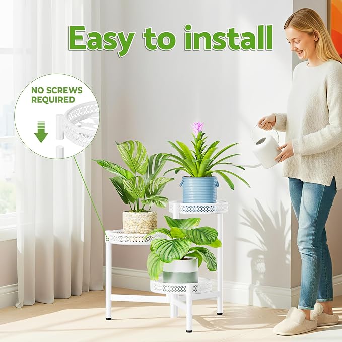 3 Tiered Tall Plant Stand Indoor Outdoor, Metral Plant Shelf for Corner Display Rack, Multi-Tier Folding Planter Pot Holder Flower Stand for Living Room Balcony Garden Patio - WhiteWave