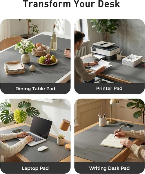 Aothia Faux Leather Desk Mat - Large Non-Slip Mouse Pad & Waterproof Blotter (Grey, 63" x 24")