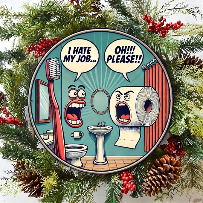 Room Decor 1pc Retro Aluminum Bathroom Sign, 7.98x7.98 inch Vintage Illustration, Humorous Toilet Theme Wall Art for Home, Office, Hotel Decor