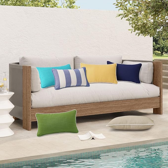 Unimatta Decorative Outdoor Water Repellent Throw Pillows with Inserts, Set of 4, 20" x12" Pillows for Patio, Backyard, Bed, Couch, and Patio Furniture, Lawn Green