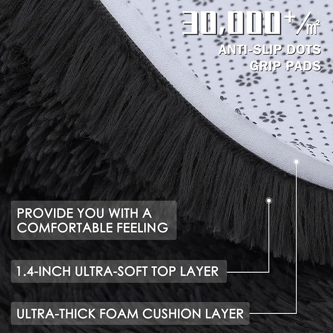 OLANLY 5x6 Area Rugs for Living Room Bedroom, Machine Washable Soft Fluffy Shaggy Bedside Rug, Indoor Floor Carpet for Kids Girls and Boys, Dorms, Nursery Rooms, Home Decor Aesthetic, Black