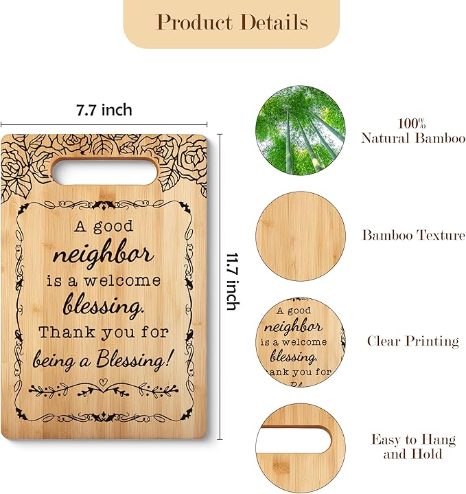 Neighbor Gifts Cutting Board Chopping Board, Best Neighbor Gifts, Neighbor Gifts for Christmas, Good Neighbor Gifts, Gifts for Neighbors, Decorative Bamboo Cutting Boards for Kitchen