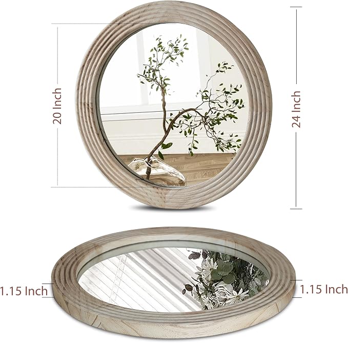 LOSOUR Round Mirror, Farmhouse Decor Solid Wood Frame Wall Circle Mirror, Decorative Mirrors for Bathroom Over Sink, Living Room, Entryway,Bedroom, Entryway, Hallway,Foyer (2, Brown, 24" L x 24" W)