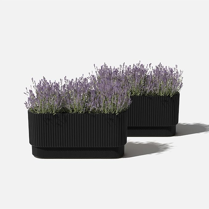 Veradek Demi Series Long Planter for Porch, Patio, Backyard | Durable Plastic-Stone Composite Material | Modern Décor for Shrubs, Flowers