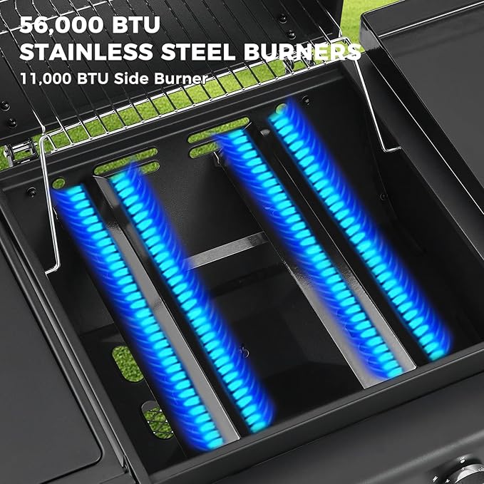 Lyromix 5 Burners Gas Grill and Griddle Combo with Side Burner, Propane Gas Grills with Heavy-duty Enamel Grate, Durable BBQ Outdoor Flat Top Grill for Backyard and Patios, 56000 BTU