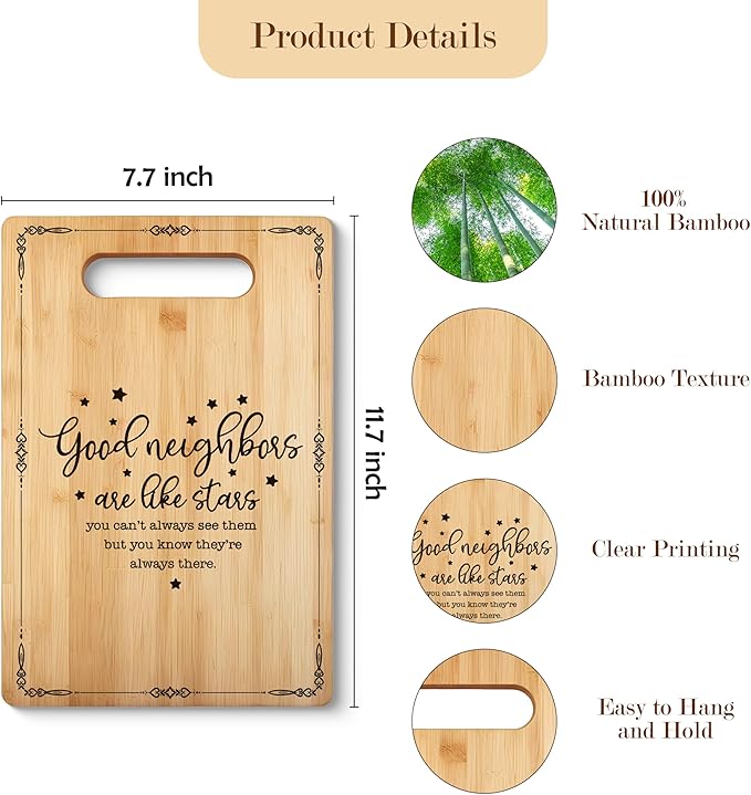 Neighbor Gifts Cutting Board, Best Neighbor Gifts, Gifts for Neighbors, Decorative Bamboo Cutting Boards for Kitchen