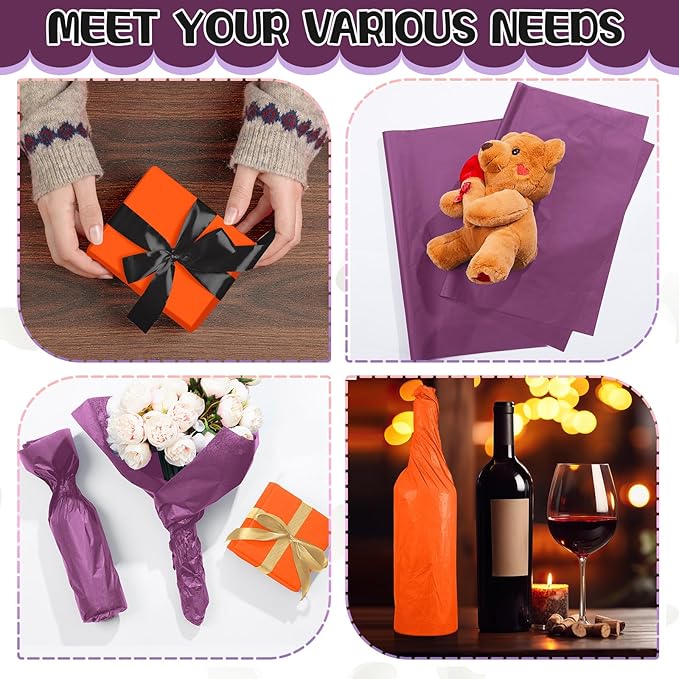 Qilery 500 Sheets Halloween Color Orange Black Tissue Paper Bulk for Gift Bags 15 x 20 Inch Acid Free Packaging Wrapping Decoupage Paper Sheets for Halloween Decor DIY Crafts, Costume Parties, Flower