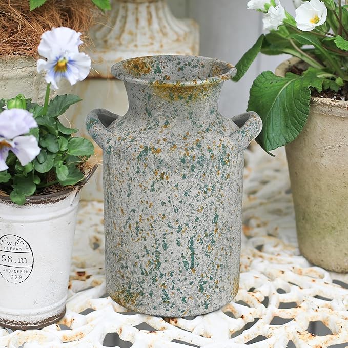 Rustic Vintage Metal Flower Vase for Decor Milk Jug Small Vases for Flowers Kitchen Decorations, Cylindrical,Perfect for Kitchen, Dining Room, Living Room,Housewarming Gift,Green