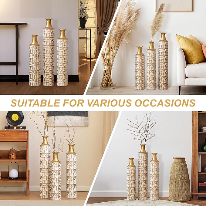 3-Piece Christmas Metal Vase Set, Festive Iron Flower Vases for Holiday Home Decor - Modern Farmhouse Table Centerpiece & Floor Decor for Living Room, Idea (Set of 3)