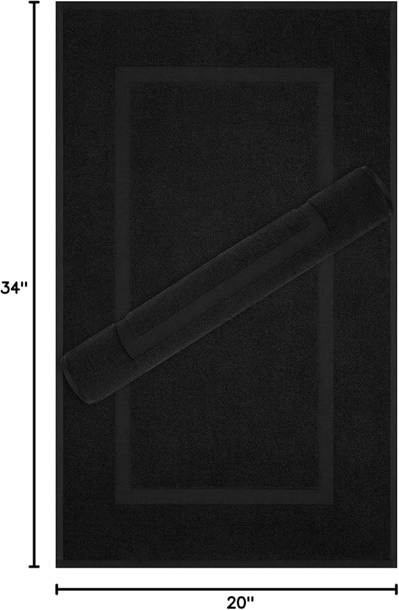 Cotton Paradise 100% Cotton Turkish Bathmat Set, Soft Absorbent Quick Dry, 2 Piece 20x34 Bathmat Floor Set, Coal Black