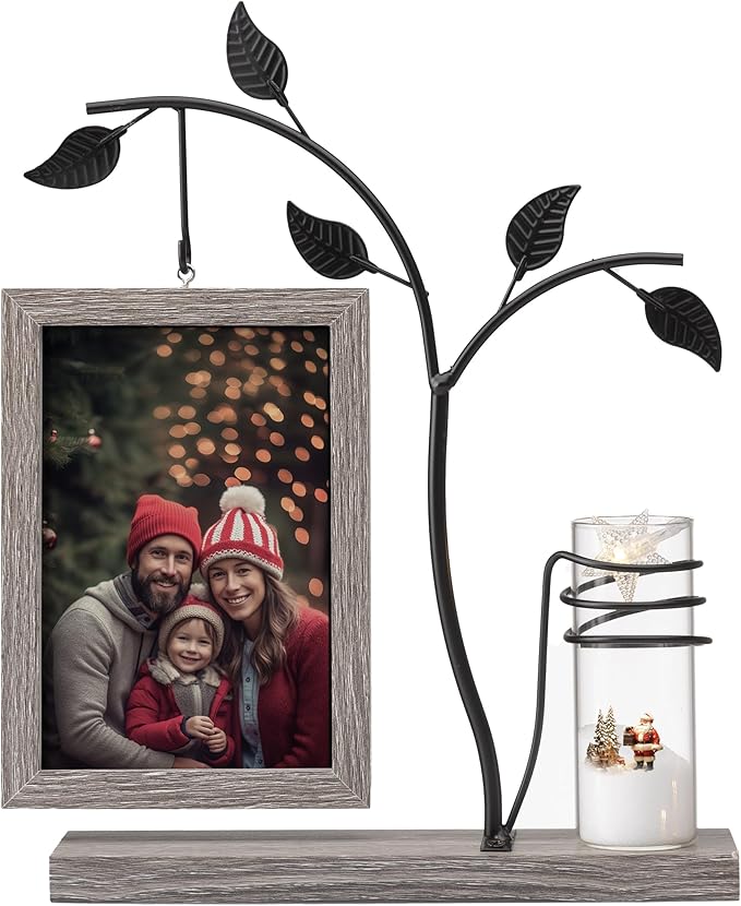 Afuly 4x6 Picture Frame Family Picture Frames with Glass Bud Vase for Plants Flowers, Rustic Floating Frame with Double Glass Tabletop Display Anniversary Wedding Mothers Day Birthday Gifts