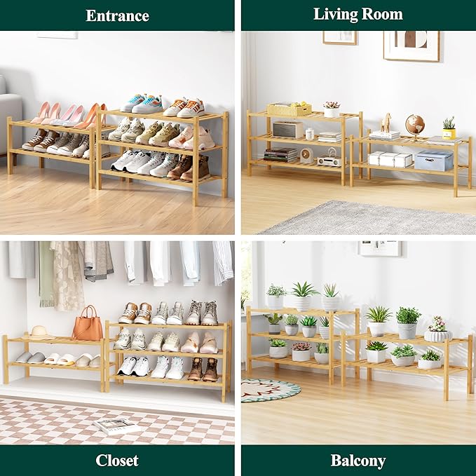 Smiry Bamboo Shoe Rack for Closet, 5 Tier Wooden Stackable Shoe Organizer, Free Standing Shoes Storage Shelf for Entryway, Front Door Entrance, Natural
