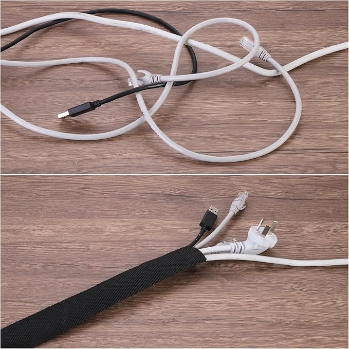 MECCANIXITY Braided Cable Sleeves Heat Shrinkable Fabric Sleeving, 1 1/4" 16ft Black 2:1 Ratio Heat Shrinkable Cord Protector for Harness Cable, Network Cable Protection, Cable Management