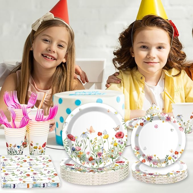 Wildflower Party Plates and Napkins supplies, Floral Paper Plates Wildflower Baby ShowerDecorations Tableware for Spring Summer Pinic Wedding Birthday Tea Party Service 24 Guests