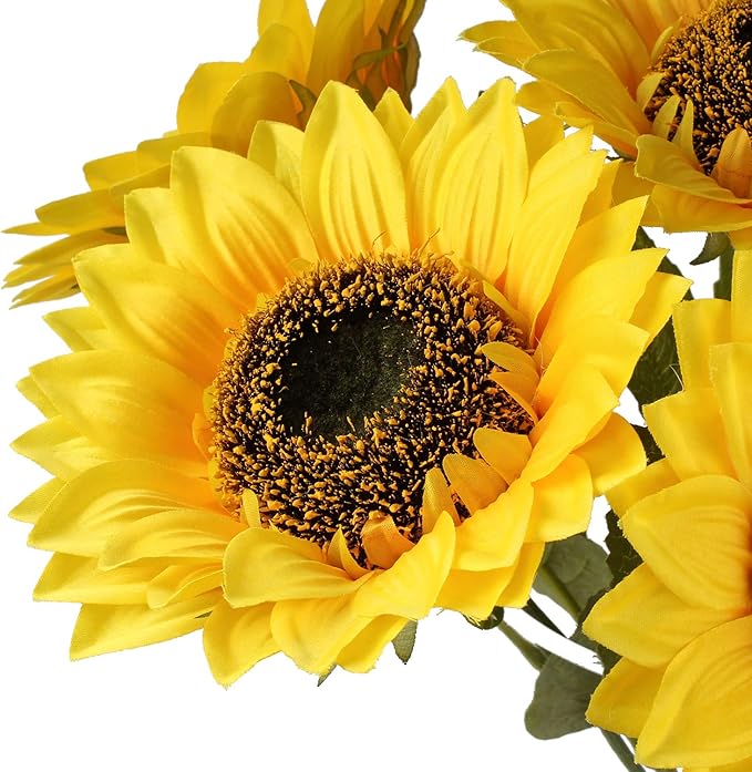 3 PCS 7" Large Sunflowers Artificial Flowers Full Bloom Long Stem Artificial Sunflower 26" Tall Sun Flowers Giant Silk Sunflowers with Stem Fake Sunflower Floral Arrangement for Home Wedding Decor
