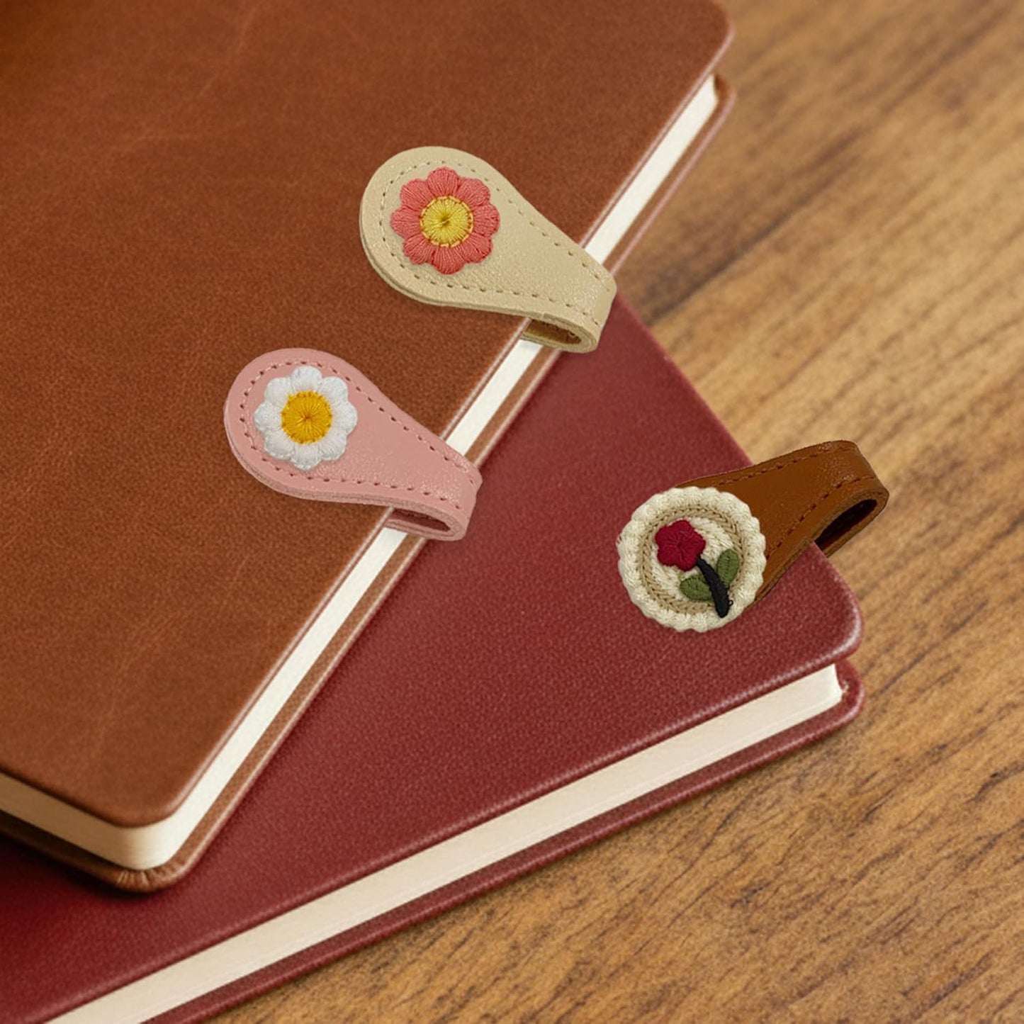 Skiennix Magnetic Leather Bookmark Set - 6 Pcs Embroidery Clips for Book Lovers | Stylish Reading Accessories
