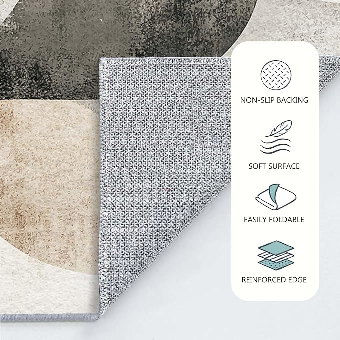 5x7 Boho Area Rug Brown Tan Beige Black White Bedroom Rug Soft Low Pile Thin Large Carpet Living Room Non Slip Dining Room Stain Resistant Office Washable Machine