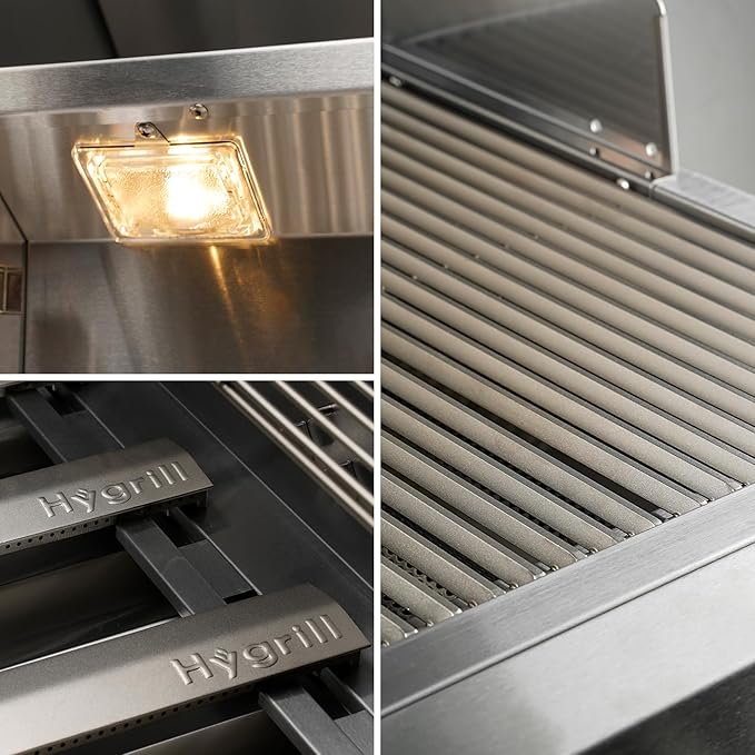 Hygrill Premium XTR 3-Burner Built In Grill, Stainless Steel Grill Head for Outdoor Kitchen with LED Lights, Liquid Propane