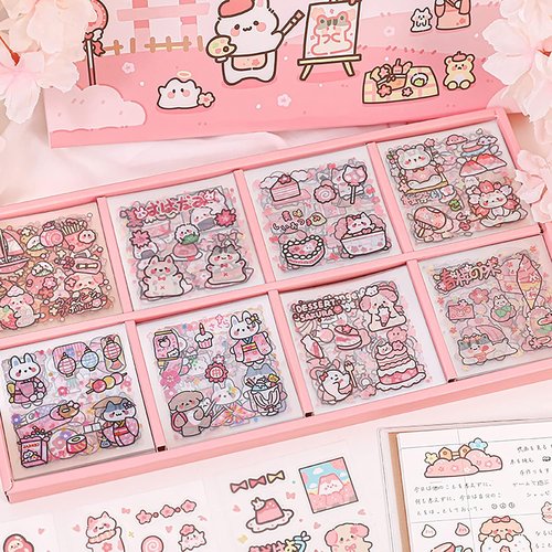 Doraking Kawaii Cute Animal Stickers - 200 Sheets Vinyl Transparent Flower Stickers for Journaling & Scrapbooking