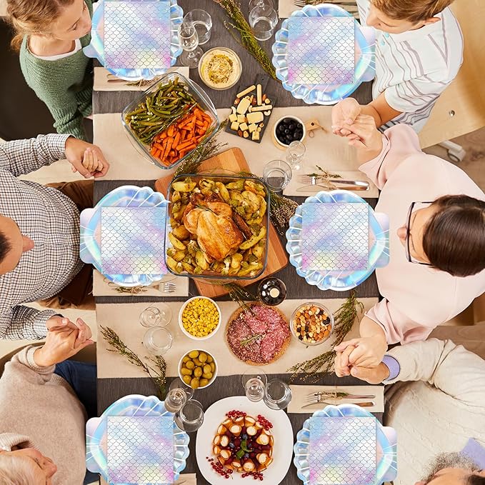 40 Pcs Iridescent Mermaid Plates and Napkins Party Supplies, Seashell Disposable Paper Plates and Napkins Tableware Set for Mermaid Baby Shower Birthday Party Decorations Serves 20