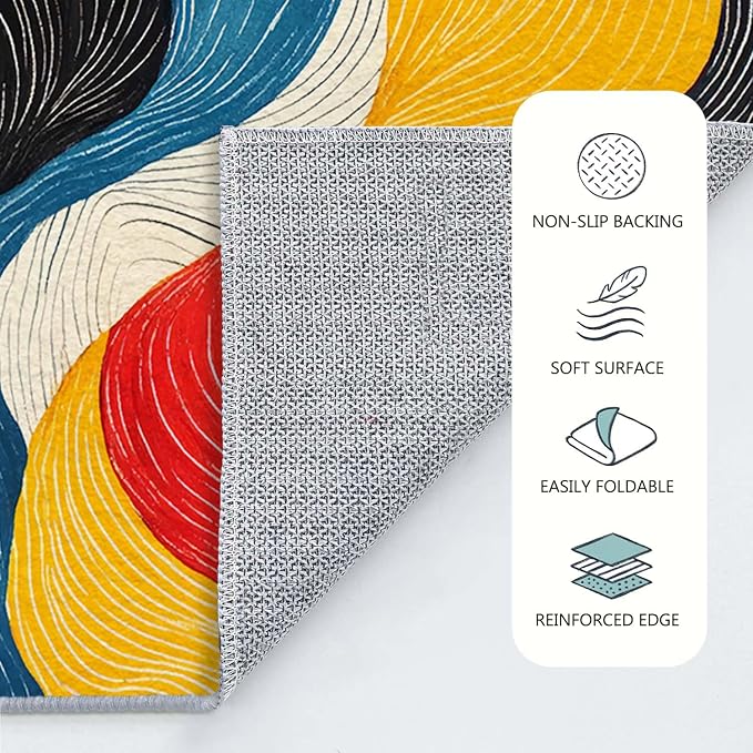 5x7 Colorful Area Rug Modern Abstract Black White Blue Beige Red Yellow Bedroom Rug Soft Low Pile Thin Large Carpet Living Room Non Slip Dining Room Stain Resistant Office Washable Machine