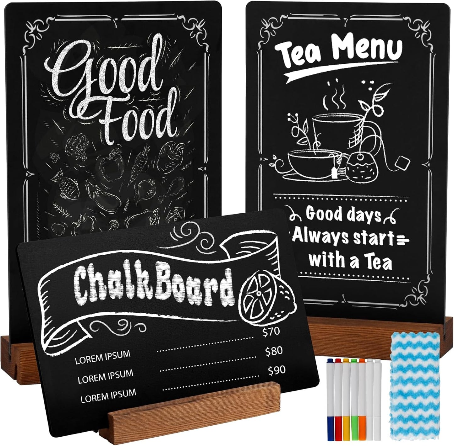 Vintage 3Pcs Mini Tabletop Chalkboard Signs - Double-Sided 5"x8" Food Labels with Stand for Party Buffet