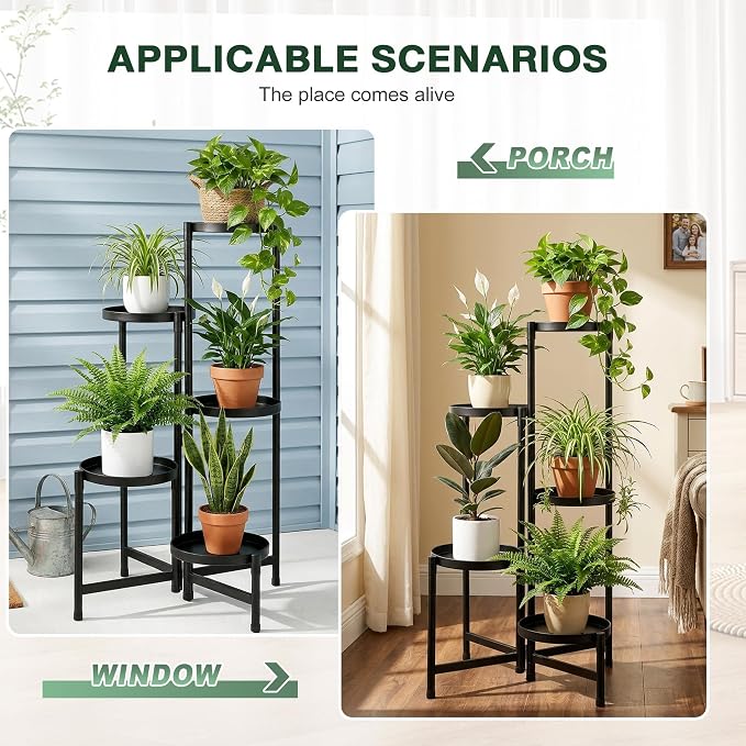 5 Tier Metal Plant Stand Indoor Outdoor, Corner Plant Stand Metal for Multiple Plants Holder, Tiered Flower Pot Holder, Multi Layer Plant Stand for Living Room Patio Garden Balcony Home Decor (5 Tier)
