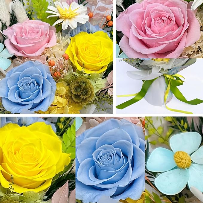 Preserved Bouquet: Fresh Flowers Bouquet-Cute Sweet Gifts for Women Wife Girlfriend Mom-Flowers for Delivery Prime on Christmas Valentines Day Anniversary Mothers Day Birthday (dopamine2)