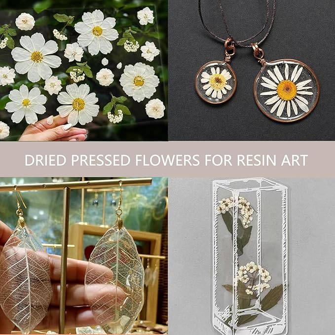 White Dried Pressed Flowers for Crafts,Real Natural Dried Flowers and Leaves for Resin Mold Scrapbooking DIY Candle Making Gifts(Modern Style)