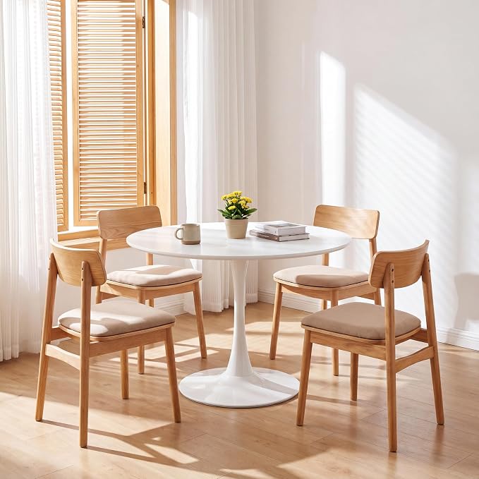 42" Tulip Table for 4-6 Persons Modern Round Dining Room Table, Mid-Century Modern White Small Kitchen Table with MDF Wooden Top, Leisure Coffee Table for Living Room, Dining Room, Office