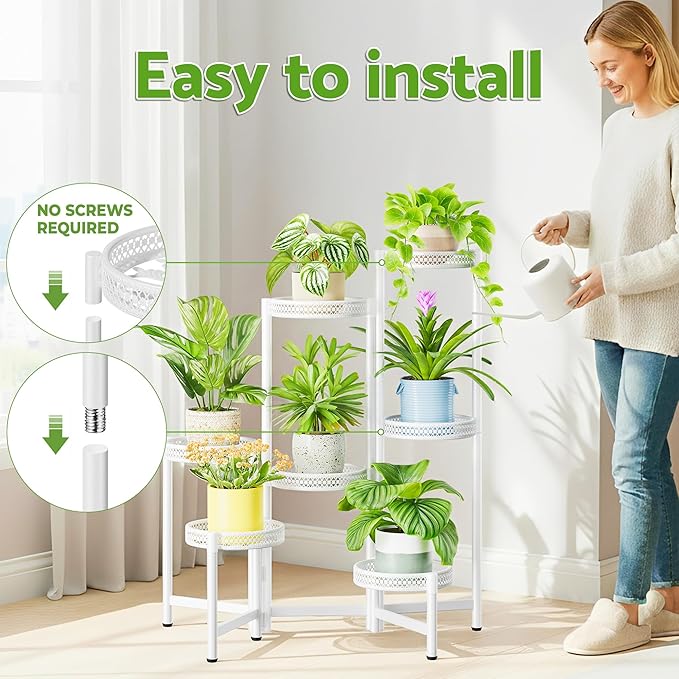 7 Tier Plant Stand Indoor Outdoor, Corner Tiered Plant Stands, Planter Display Rack for Multiple Plants, Wrought Iron Flower Stand, Folding Tall Plant Rack Shelf for House Patio Garden - WhiteWave