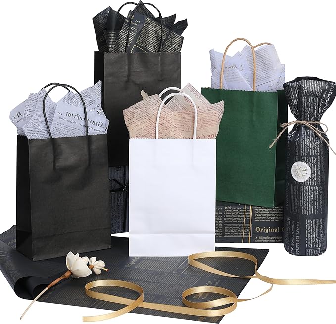 FWSA WRAPS Old Newspaper Tissue Paper Bulk for Gift Bags 28 sheets black and white Letter Newsprint Flower Wrapping Paper for Wedding Birthday Party Valentines Decor 27.5 x 19.7 Inch (3 black white)
