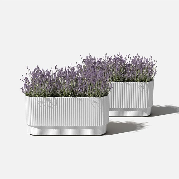 Veradek Demi Series Long Planter for Porch, Patio, Backyard | Durable Plastic-Stone Composite Material | Modern Décor for Shrubs, Flowers