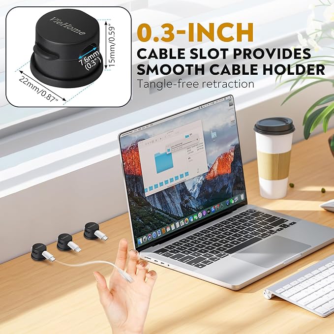 8 Pack Magnetic Cable Management Clips - Ideal Cord Holder for Nightstand, Desk, Charger Holder - Phone Cord Holder w/360 Rotation