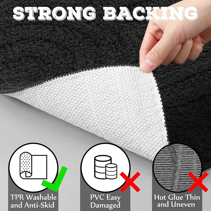 Drydiet Black Boho Jacquard Bathroom Rug for Bathroom 3D Arched Stripes Non Slip Absorbent Extra Thick Soft Carpet, Plush Bath Rug with Rubber Backing for Bath Shower, 20''x30''