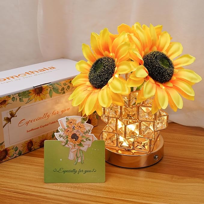 Sunflower Gifts for Women, 4000mAh Rechargeable Flower Lamp with 3-Color Stepless Dimming, Touch Control Cordless Table Lamp Night-Light for Home Decor,Unique Birthday Gifts for Women
