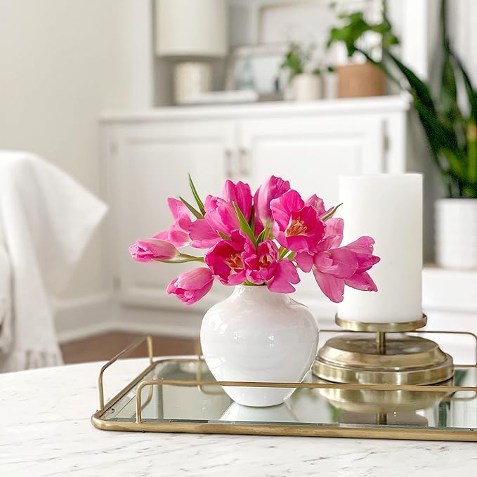 Willowy 5 Inch Small White Porcelain Vase with Glossy Finish - Small Vases for Flowers, for Centerpieces, Mini/Short White Vase