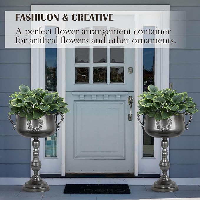 WORTH 22.5" H. Tall Floor Urn Vase - 15.3" Dia. Classic Bowl Metal Planter Plant Pot - Glossy Black Bowl Flower Vase for Party Event Home Decor - Decorative Outer Pot