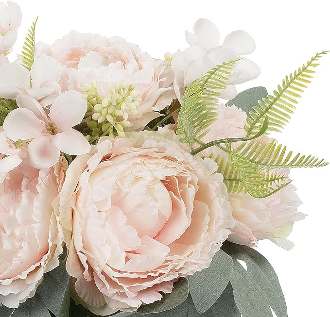 ENOVA FLORAL Artificial Flower Arrangement with Vase,Mixed Artificial Silk Peony Flower in Vase for Decoration Home Office, Wedding Centerpiece (Pink)
