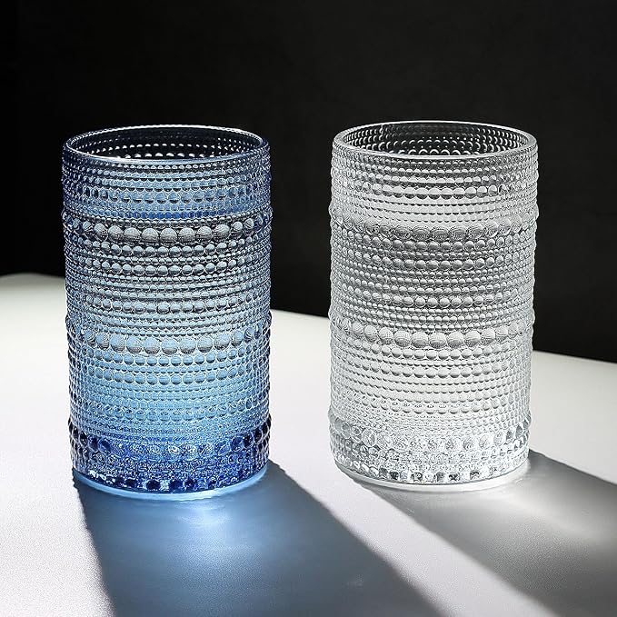 Hobnail-Drinking Glasses 13oz Vintage Glassware Sets Cocktail Juice Glasses Set of 6, Sapphire