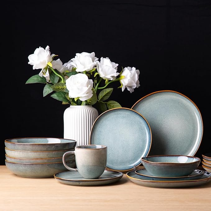 AmorArc Ceramic Dinnerware Sets,Handmade Reactive Glaze Stoneware Plates and Bowls Sets,Highly Scratch Resistant | Dishwasher & Microwave Safe Dishes Set,Service for 6 (18pc)