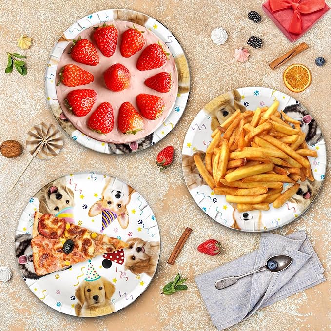 40Pcs Happy Dog Birthday Party Decorations, Disposable Puppy Dessert Plates Napkins Supplies Dog Party Decorations for Birthday Baby Showers