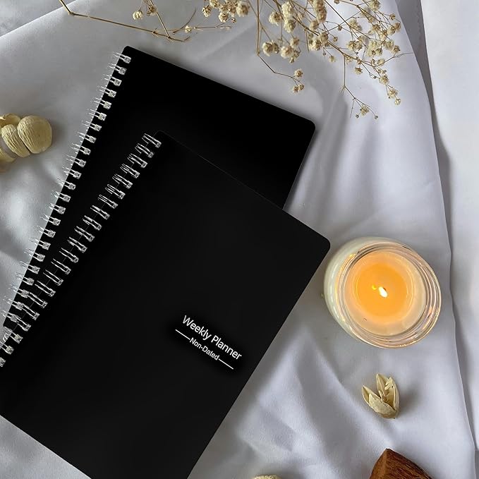 Undated Weekly Planner, Weekly Goals Notebook, A5 To Do List Planner, Habit Tracker Journal with Spiral Binding, 5.7 x 8.0 in, Black
