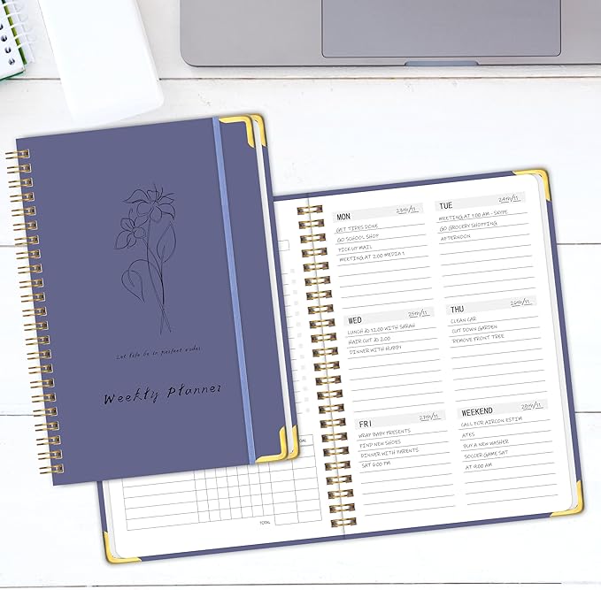 Undated Weekly Planner with Metal Corner Hardcover Notebook , A5 Size Journal with To Do List Planner, Habit Tracker,Weekly Goals for ADHD,Student, Office, Women, Men ,Gifts,6 x 8 inches,Spiral Bindding ,Purple