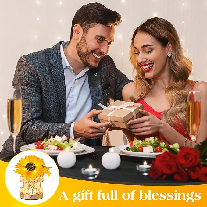 Birthday Gifts for Women,Sunflower Flower Touch Lamp,Rechargeable Cordless 3-Colour Dimming Small Night Light for Festival,Restaurant,Bedroom Housewarming Gifts for Mom