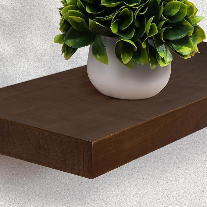 Axeman Floating Shelves, 2 Pack 8 Inch Deep Rustic Solid Wood Wall Shelves for Storage, Wall Mounted Display Shelving with Invisible Heavy-Duty Metal Bracket, 24" W x 8" D x 1.57" H, Walnut Finish