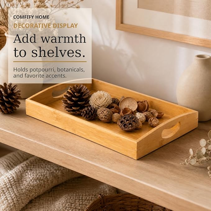 Comfify Bamboo Serving Trays – Set of 3 Ottoman Trays for Food, Entertaining, and Decor – Minimalist Design