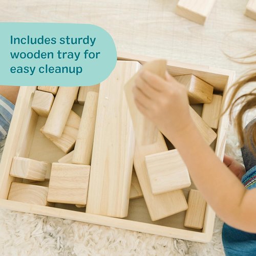 Melissa & Doug Building Blocks Set - 60-Piece Solid-Wood Stacking Toys with Storage Tray | Preschool Learning Fun for Ages 3+