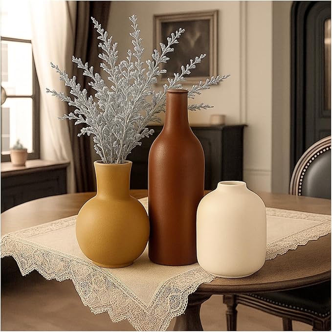 Ceramic Vase, Flower Vases Set of 3 Living Room Decor, Farmhouse Decor, Decorative Vase for Home Coffee Table, Book Shelf, Kitchen, Bedroom Centerpiece Table Decorations