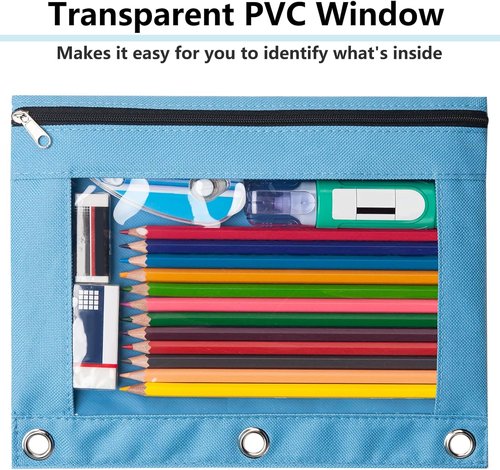 Forvencer Pencil Pouch - Clear Window Pencil Case with Smooth Zipper | Big Capacity for 3 Ring Binder, Azure Blue